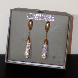 Vintage Signed Jordan MOM Sterling Silver Gold Plated Crystal Drop Earrings